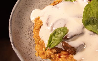 Olga Nur - Jantar - PRINCIPAL - FILE MIGNON EM SEU MOLHO RISOTO POMODORO E ESPUMA PARMEGIANO